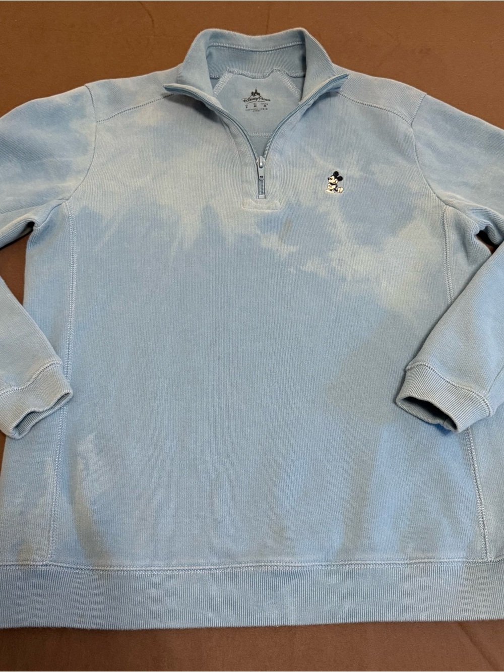 Light Blue Quarter-Zip Sweatshirt with Embroidered Character size M